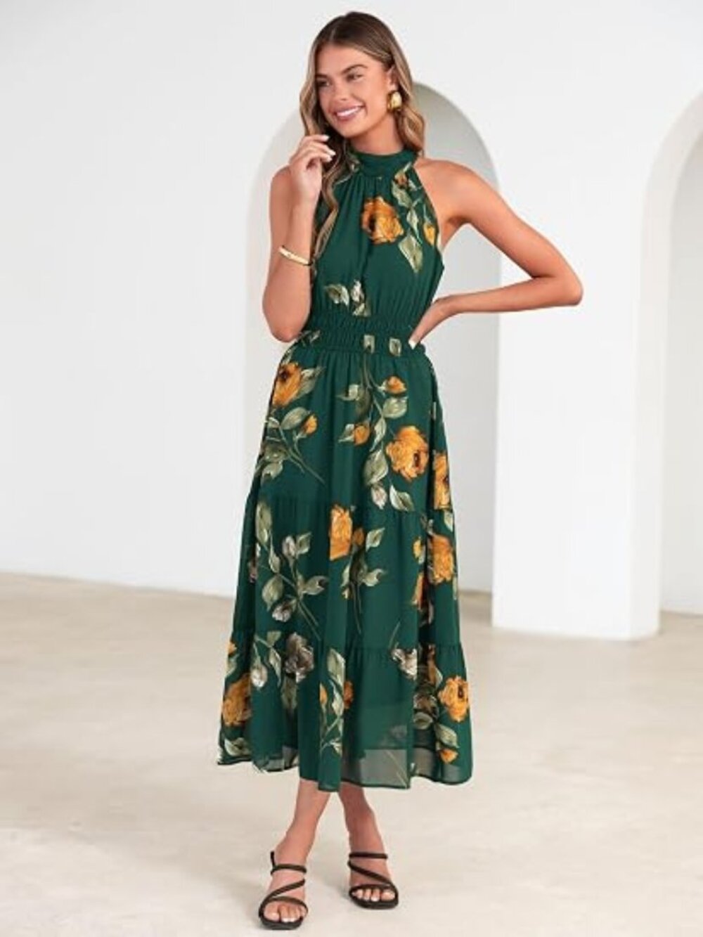 Womens Summer Halter Wedding Guest Dress Maxi Floral Vacation Boho Sundresses Fl